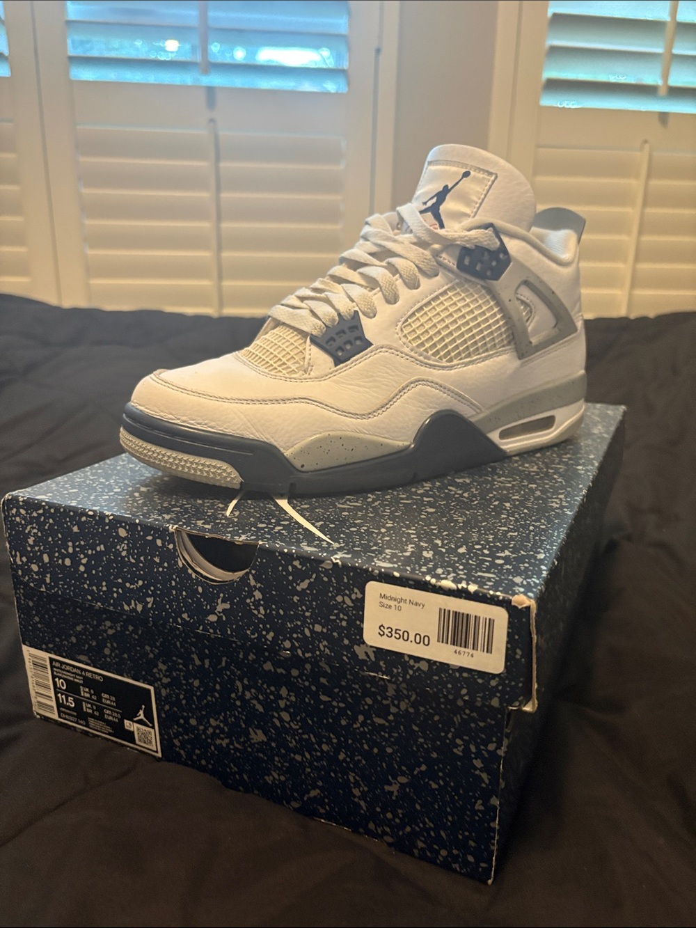 Jordan 4 Retro Men’s Sneakers - White/Gray/Navy Accents